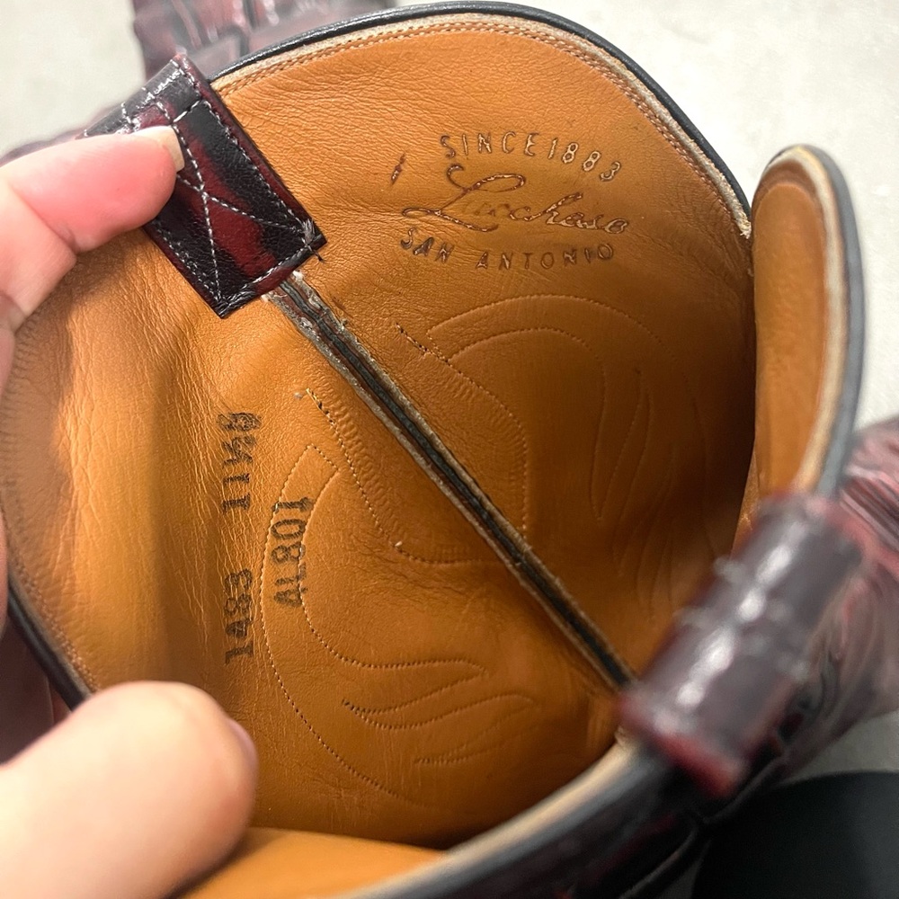 Men’s Vintage Lucchese Gavin Burgundy Red Cherry Cowboy Boots Western 11.5 B - Picture 9 of 10